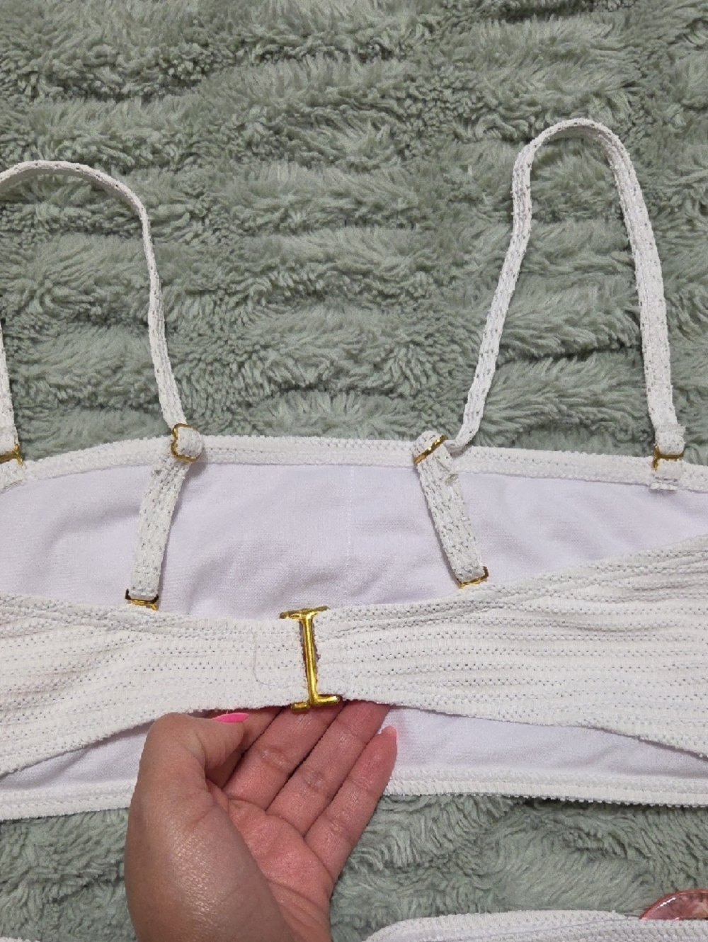 Women's White Textured Bandeau Bikini Set with Ring Accents - Picture 6 of 8